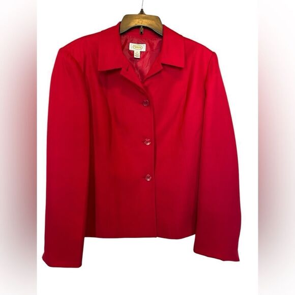 Talbots Satin Wool Fully lined 3 Button Red Blazer Sz 12 - Picture 1 of 10